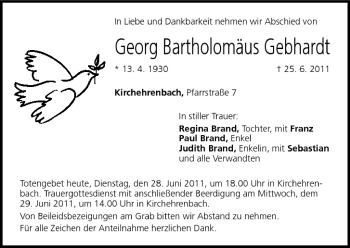 Anzeige von Georg Bartholomäus Gebhardt von MGO