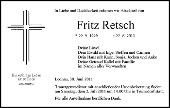 Anzeige von Fritz Retsch von MGO