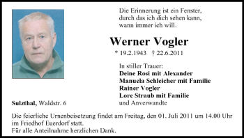 Anzeige von Werner Vogler von MGO