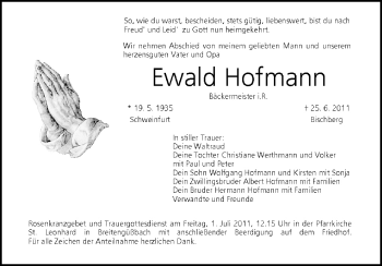 Anzeige von Ewald Hofmann von MGO