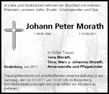 Anzeige von Johann Peter Morath von MGO