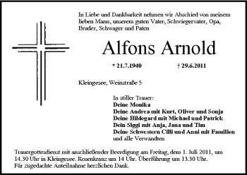Anzeige von Alfons Arnold von MGO