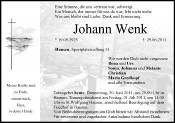 Anzeige von Johann Wenk von MGO