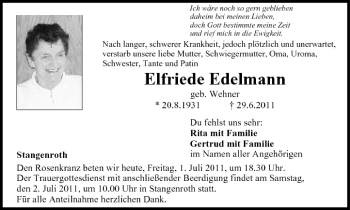 Anzeige von Elfriede Edelmann von MGO