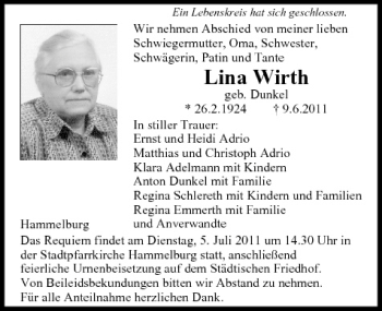 Anzeige von Lina Wirth von MGO
