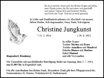 Anzeige von Christine Jungkunst von MGO