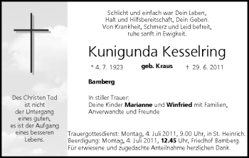 Anzeige von Kunigunda Kesselring von MGO