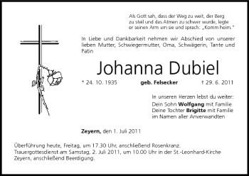Anzeige von Johanna Dubiel von MGO