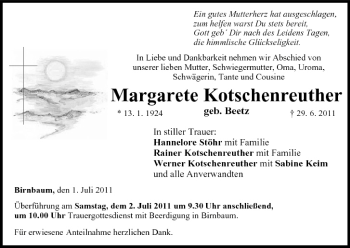Anzeige von Margarete Kotschenreuther von MGO