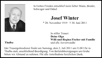Anzeige von Josef Winter von MGO