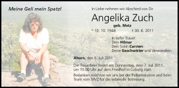 Anzeige von Angelika Zuch von MGO