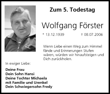 Anzeige von Wolfgang Förster von MGO