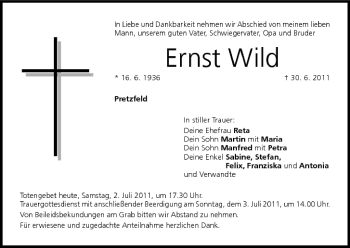 Anzeige von Ernst Wild von MGO