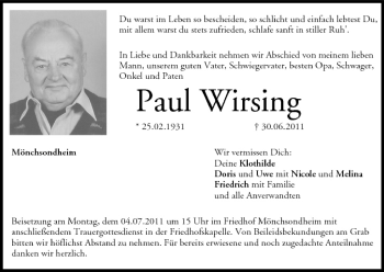 Anzeige von Paul Wirsing von MGO