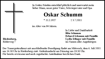 Anzeige von Oskar Schumm von MGO