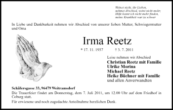 Anzeige von Irma Reetz von MGO