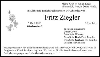 Anzeige von Fritz Ziegler von MGO