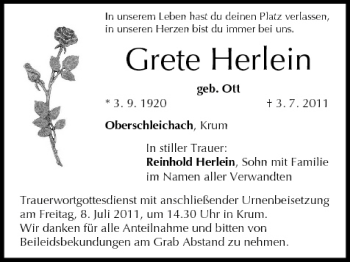 Anzeige von Grete Herlein von MGO
