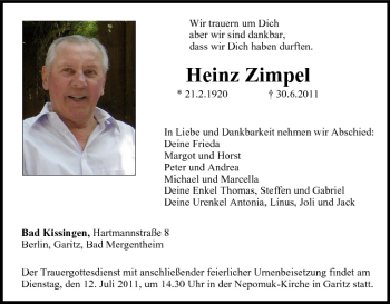 Anzeige von Heinz Zimpel von MGO