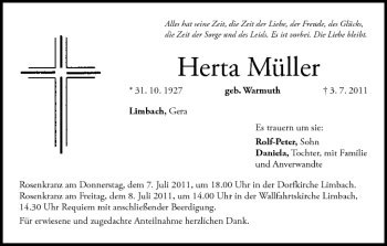 Anzeige von Herta Müller von MGO
