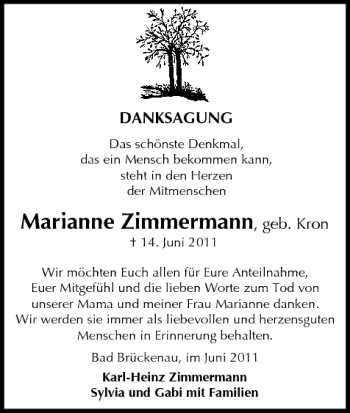 Anzeige von Marianne Zimmermann von MGO