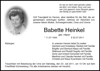 Anzeige von Babette Heinkel von MGO