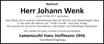 Anzeige von Johann Wenk von MGO
