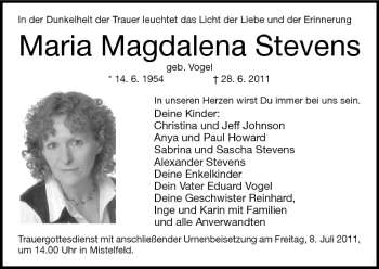 Anzeige von Maria Magdalena Stevens von MGO