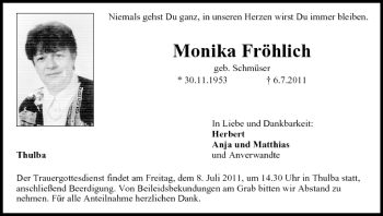 Anzeige von Monika Fröhlich von MGO