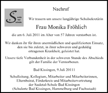 Anzeige von Monika Fröhlich von MGO