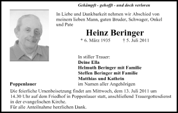 Anzeige von Heinz Beringer von MGO