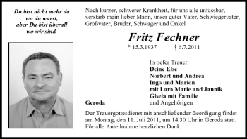 Anzeige von Fritz Fechner von MGO