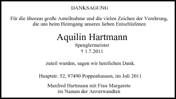 Anzeige von Aquilin Hartmann von MGO