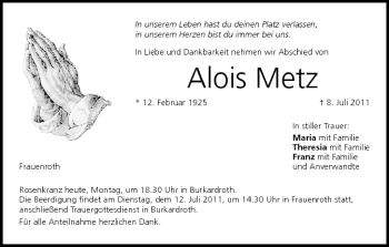 Anzeige von Alois Metz von MGO