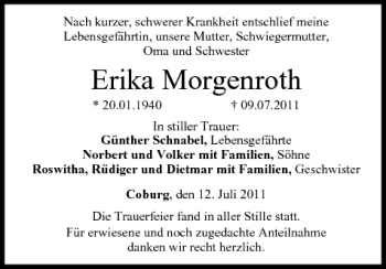 Anzeige von Erika Morgenroth von MGO