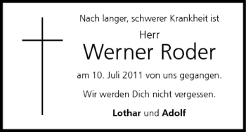 Anzeige von Werner Roder von MGO