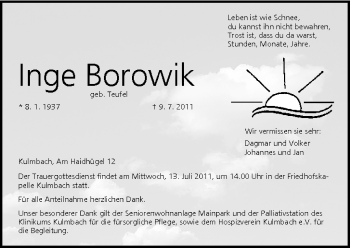 Anzeige von Inge Borowik von MGO