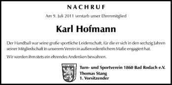 Anzeige von Karl Hofmann von MGO