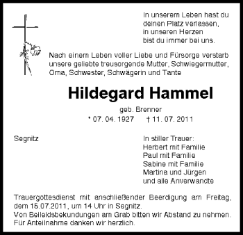Anzeige von Hildegard Hammel von MGO