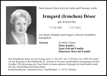 Anzeige von Irmgard Desor von MGO