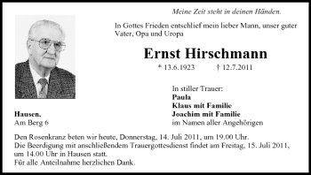 Anzeige von Ernst Hirschmann von MGO