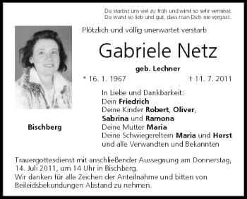 Anzeige von Gabriele Netz von MGO