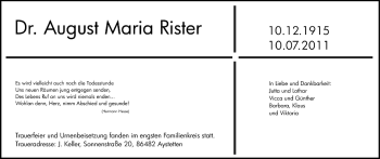 Anzeige von August Maria Rister von MGO