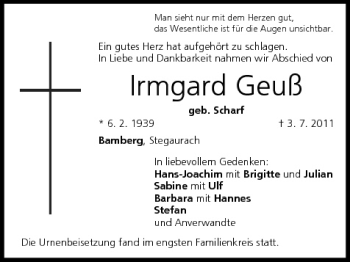 Anzeige von Irmgard Geuß von MGO