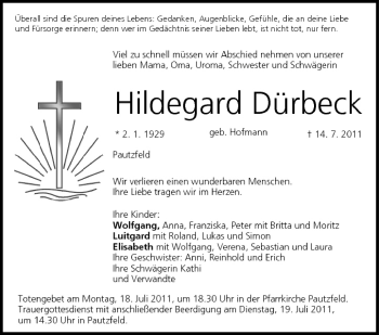 Anzeige von Hildegard Dürbeck von MGO