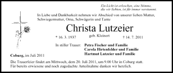 Anzeige von Christa Lutzeier von MGO