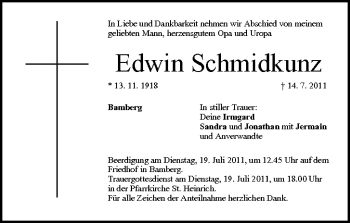 Anzeige von Edwin Schmidkunz von MGO