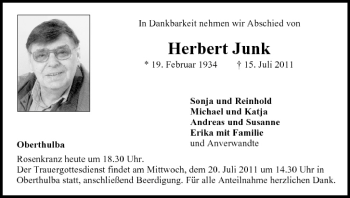 Anzeige von Herbert Junk von MGO