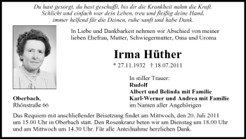 Anzeige von Irma Hüther von MGO