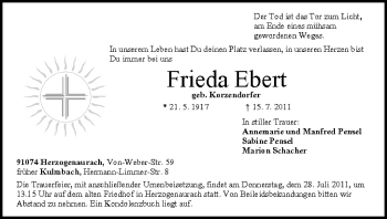 Anzeige von Frieda Ebert von MGO